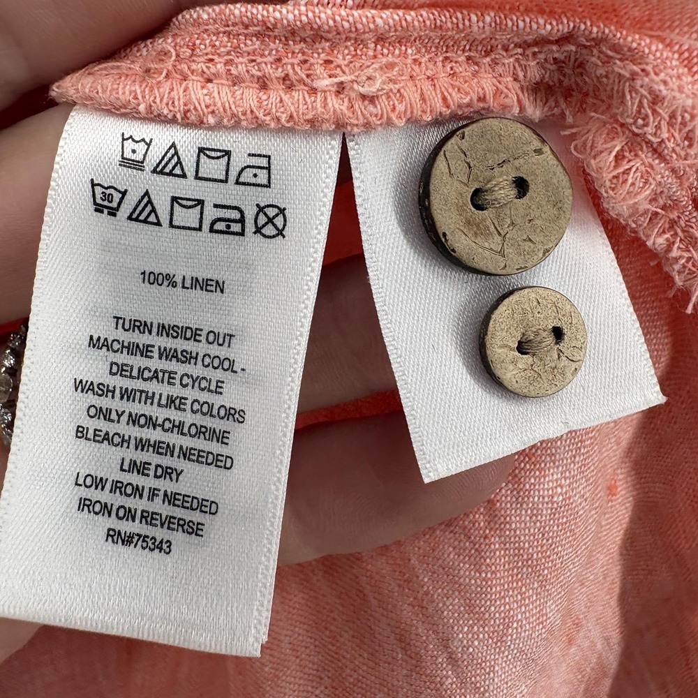 Sigrid Olsen Blouse Womens Small Pink 100% Linen Collared Roll Tab Tunic Top - Picture 10 of 11